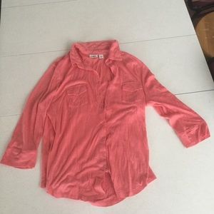 Cato Coral Double-Pocket Blouse Size Large 3/4 Sleeves Soft Casual Basic